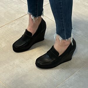 Women’s black wedge loafers